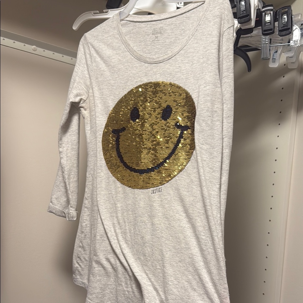Justice Cream Long Sleeve Tee with Gold Sequin Change Smiley